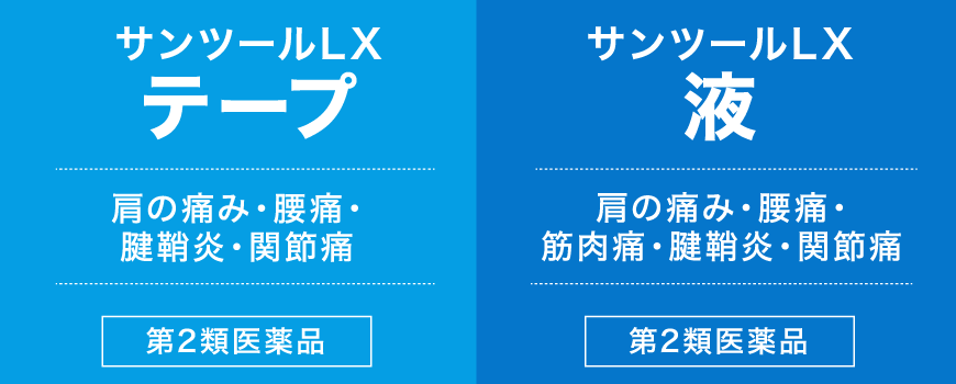 サンツールLXテープ 肩の痛み・腰痛・腱鞘炎・関節痛［第2類医薬品］　サンツールLX液 肩の痛み・腰痛・筋肉痛・腱鞘炎・関節痛［第2類医薬品］