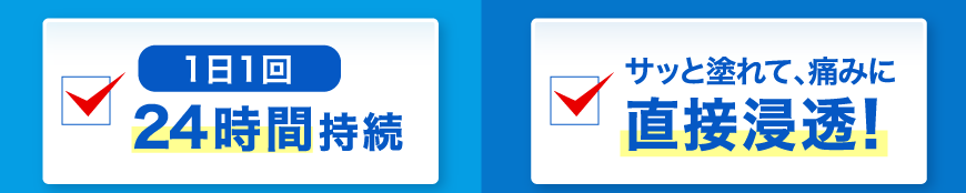 1日1回 24時間持続　　サッと塗れて、痛みに直接浸透！